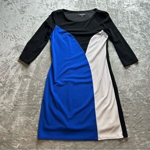 Nine West Mid Sleeve Elegant Colorblock Dress - Black, Blue, and White